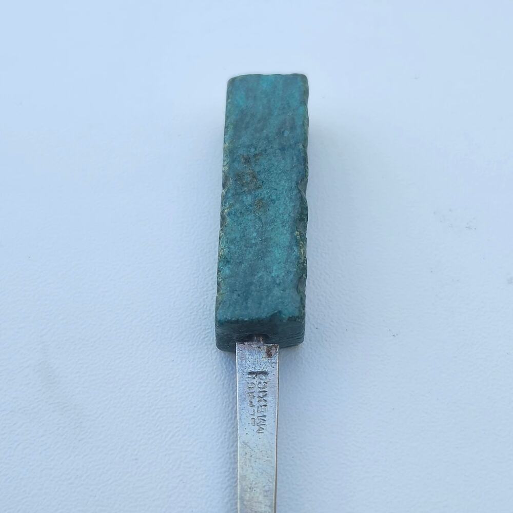 Vintage Mexico Souvenir Spoon Alpaca Silver Jade Handle Aztec Mayan Totem 4in - Picture 7 of 8